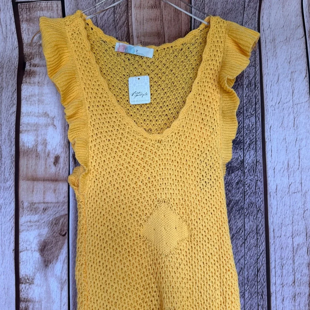 Free People Beach Mykonos Fauxchet Crochet Dress Sunset Gold‎ Coverup Medium NWT